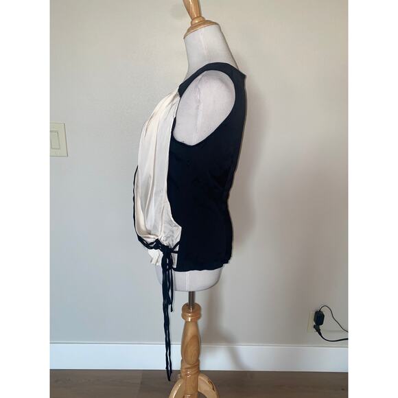 Nanette Lepore Stretch Silk Blouse Drape Sleeveless Black/ivory Size Small - Picture 2 of 5